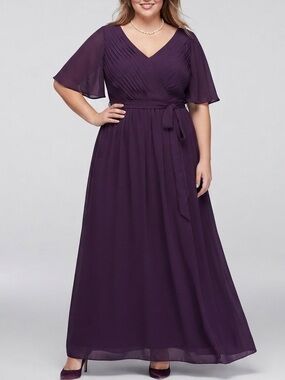 Purple Formal Dress Flutter Sleeve Maxi Medium Large
